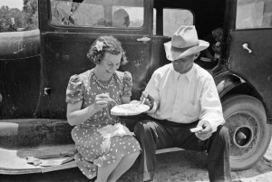 Russell Lee - Eating dinner at the all day community sing, Pie Town, New Mexico, 1940